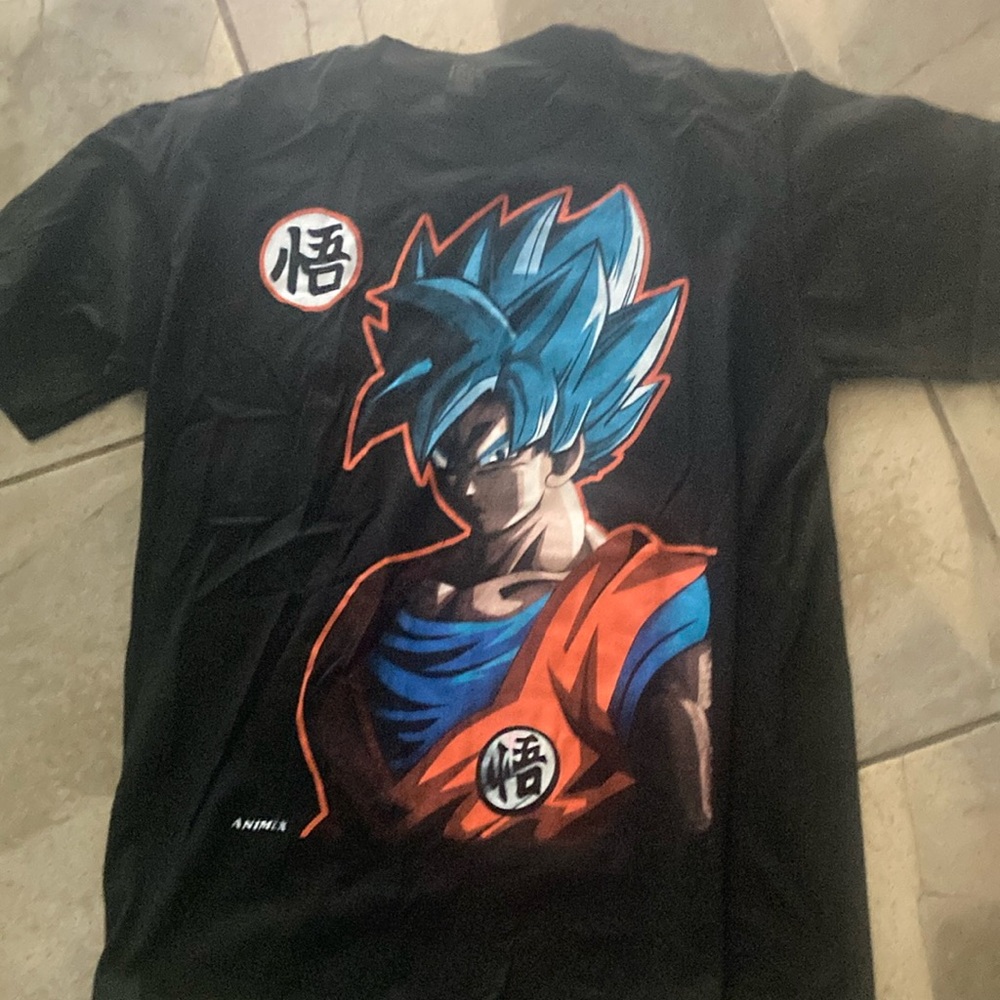 Anime Black T-Shirt with Blue and Orange Design